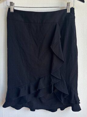 NWT White House Black Market Black Ruffle Wrap Pencil Skirt Size 00
